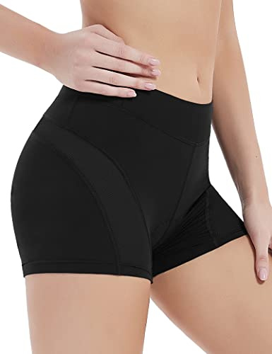 INBIKE Radlerhose Damen Gepolstert Kurz Fahrradhose Fahrrad Unterwäsche mit Polster High Waist Radhose Atmungsaktive Schnelltrocknend Elastische Schwarz, XXL