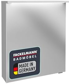 FACKELMANN Oxford LED-Spiegelschrank – 60 x 70 x 20 cm in Weiß, 1 Soft-Close Tür mit Innenspiegel und 2 Glaseinlegeböden, Elektrobox mit Schalter und Steckdose, Made in Germany