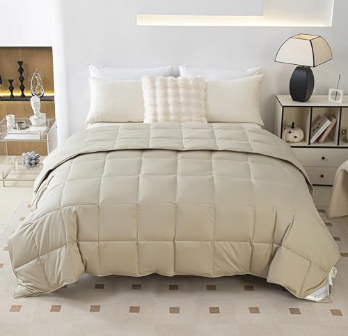 Coperta leggera in 90% piuma d'oca per l'estate e la stagione calda, 100% cotone, lavabile in lavatrice, grigio, oversize/Cal King