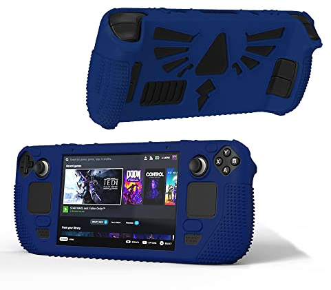 Estuche protector para Steam Deck, protector de cubierta suave de silicona con protección de cuerpo completo, absorción de impactos, cubierta de piel de goma ergonómica (azul)