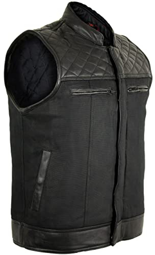 Biker textilväst med quiltade diamantaxlar, svart, L