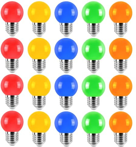 20er Pack Farbige Glühbirnen LED 2W E27 G45 Beleuchtung Glühbirnen, LED Farbige Golf Kugel Glühbirne für Haus Dekoration, Garten, Party, Hochzeit, Weihnachten, Feier,rot gelb blau grün orange