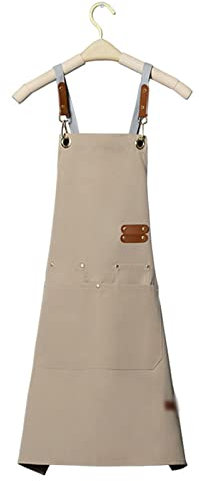 ALCKO Arbeitsschürze Herren,Canvas Jeans Schürze Wasserdicht Einstellbar, Schürzen Männer Handwerker Tischler Maler Barkeeper, Schreinerschürze Gartenschürze (Color : Khaki, Size : XL)