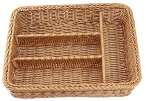 AGIPS YSJX Aufbewahrungszubehör für Küche&Schlafzimmer 36x25cm Rattan Besteckkorb Besteckkorb Aufbewahrung Besteck Essstäbchen Korb Rattan Desktop Schublade (Farbe : Braun)