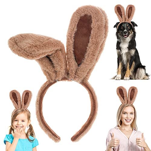 Sibba Plüsch-Hasenohren-Stirnband 1 Stück Kaninchenohren-Accessoire Ostern Cosplay Weihnachten Thema Party Haarstyling Kostüm Dress Up für Erwachsener Frauen (braun dickes Muster)