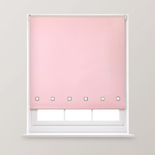 A.Unique Home Premium Quality Trimmable Square Eyelet Window Roller Blind in a Variety of Colours and Sizes Ideal for any Room. 3FT - Pink - 90cm (W) x 170cm (L) | 35.4 (W) x 66.9 (L)