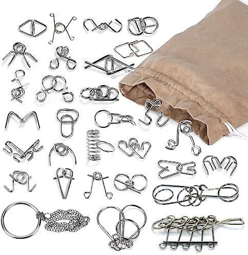 Casse-tête en Métal 3D Puzzle Set, 30Pcs Casse-tête Logique IQ Test Brain Teaser pour Adultes Enfants, Jeu de devinettes pour Petits et Grands, Fêtes Jeu de d'anniversaire, Jeux de Patience
