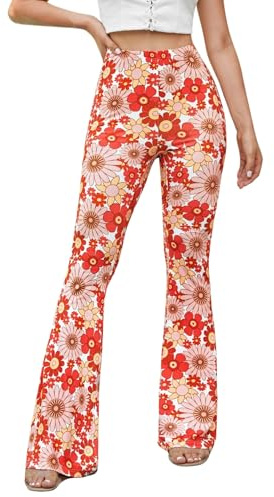 70-tals utsvängda byxor för kvinnor, EDC rave festivaloutfit, hög midja, boho-inspirerade discobyxor med utsvängda ben, söt och retro stil, XS