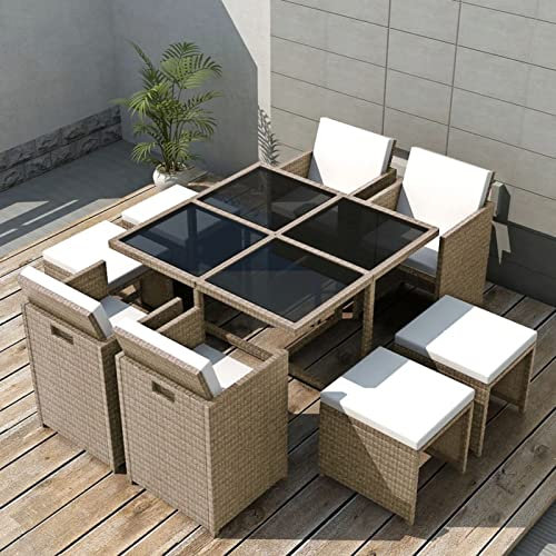 Yolola Garten Sitzgruppe Rattan 8 Personen Gartenmöbel Set Sitzgarnitur mit Auflagen für Garten Gartengruppe Gartengarnitur Gartenmöbel Essgruppe Polyrattan Essgruppe Gartensetse, Grau