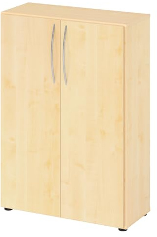 bümö Mehrzweckschrank 80cm breit, Aktenschrank o. Schuhschrank klein, Schrank mit Regal, Kommode in Ahorn aus Holz, Vorratsschrank & Haushaltsschrank mit Metallgriffen