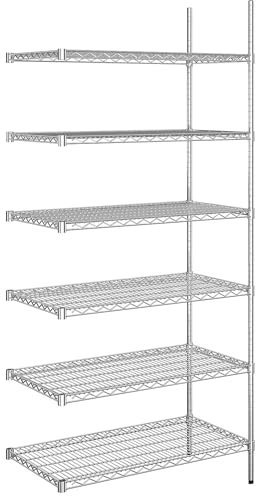 kaiserkraft | Stahldraht-Gitterregal | verchromt | Fachlast 150 kg | BxT 910 x 610 mm | Anbauregal | Höhe 2180 mm | 6 Fachböden
