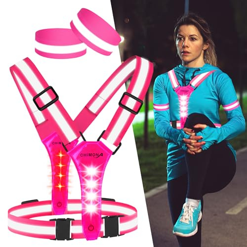 LuTuo Gilet de sécurité LED pour vélo, gilet réfléchissant 360° haute visibilité, taille/épaules réglables pour la course à pied, lumière de course rechargeable USB-C pour jogging, course, chien