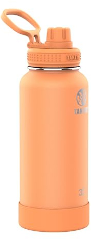 Takeya Actives 32 oz Vacuum Insulated Stainless Steel Water Bottle with Spout Lid, Premium Quality, Tart Orange