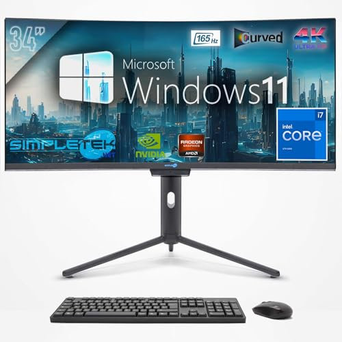 SIMPLETEK - All in One PC mit 37 4K Wide Curved Bildschirm | Core i7 3.40GHz Windows 11 Pro | 16GB RAM SSD 240GB GTX 1650 4GB GDDR6 | Integrierte 2K Webcam