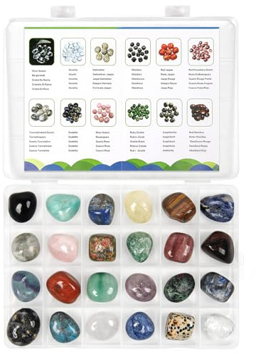 24 Piezas Cristales y Minerales Pulidos, Colección de Piedras | Set de cristales pulidos de colores mezclados, ideal para principiantes, coleccionistas, manualidades y decoración