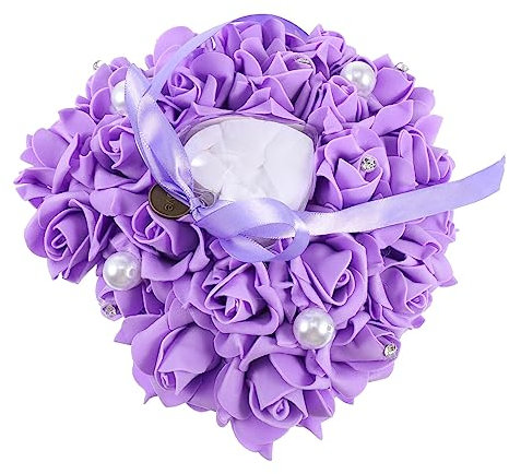 OKUMEYR Hochzeit Herz Ringkissen Taschenring Herz-wurfskissen Eheringkissen Jubiläum Ringkissen Perlenring Verlobungsringkissen Herz Klingelt Braut Ringdichtung Stoff Empfindlich Violett