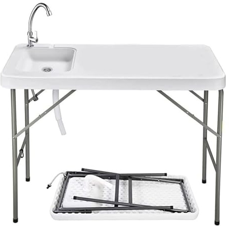 LWWJJ Folding Fishing Cleaning Table, 4ft Portable Foldable Camping Outdoor Tables, Fish Cleaning Sink Table with Faucet for Picnic Camping Kitchen Gardening, Style A