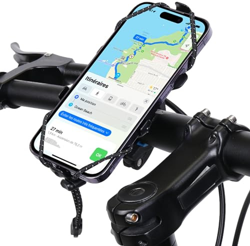 GADISTA Support Téléphone Vélo Jusqu’à 7 Pouces Fixation sans Outils | Fixation élastique sécurisée pour guidon jusqu’à 35 mm, rotation 360°, pour VTT, VAE et trottinette électrique