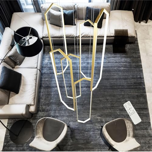 LED Pendelleuchte Wohnzimmerlamp Aluminium Treppe Hängelampe Xuanguan Schlafzimmer Lampen Hängeleuchte Mit Fernbedienung Modern Dimmbar Höhenverstellbar Küche Esszimmerlampe(Gold,6 Lights-20x80cm)