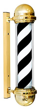 Poste De Peluquería LED De 65 Cm, Poste De Peluquería Rojo Azul Blanco Rayas Negras Luz, Señal Abierta De Peluquería, Luz Giratoria De Montaje En Pared Impermeable,Black and White