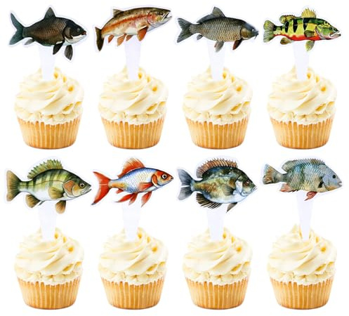 Blumomon 32 Stück Fisch Cupcake Topper Dschungel Safari Tiere Kuchen Dekoration Tiere Figur Kuchen Topper Picks für Babyparty Kindergeburtstag Party Supplie