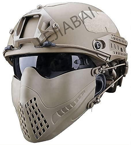 ANSNOW Casco Rápido Táctico Ajustable Dos en Uno, con Media Máscara Plegable Transpirable Y Gafas de Protección Uv, Conjunto Combinado, Casco Retráctil