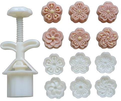 alloneslife Flower Shape Press Moulds Set,Unique Flower Shape Press Moulds Set Beautiful Mooncakes Crafting Molds Flower Pastries Press for Dessert Enthusiasts
