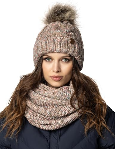 VIVISENCE Wintermütze Mit Bommel Damen Warmes Ideal Für Kalte Wintertage 7014