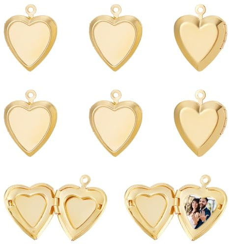 UNICRAFTALE 10 Stück 18 Karat Vergoldete Herzanhänger Medaillon Anhänger Metall Bilderrahmen Anhänger Liebes Gedenkanhänger Erinnerungshalskette DIY Befund Für Die Schmuckherstellung Zubehör