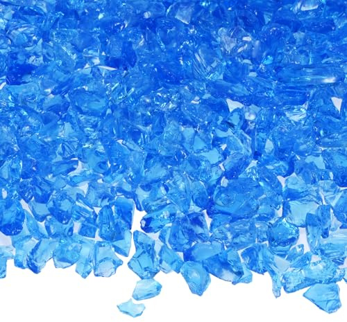 M METERXITY High Luster Fire Glass Gravel Stone, Glass Gems, Crushed Glass, Broken Glass Pieces for Crafts/Vases/Aquarium/Garden Decorations 3-6mm, 900g/1.98-Pound [Sea Blue]