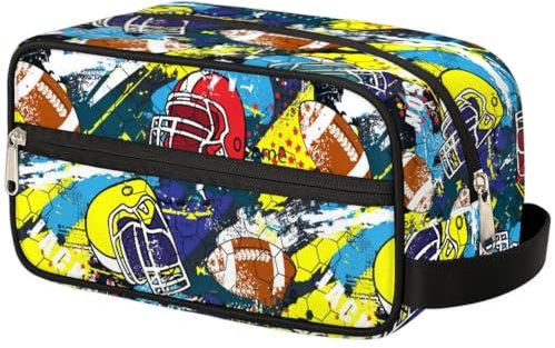 American Football Helmet Toiletry Bag for Boys Men, Travel Toiletry Bag for Woman Cosmetic Makeup Bag, Bright American Football Waterproof Shaving Bag for Toiletries Accessories Travel Essentials