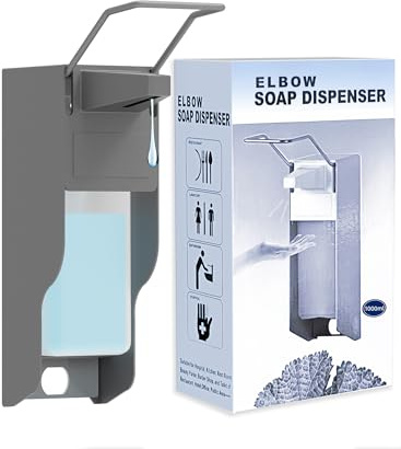 Dispensador desinfectante de 1000 ml, dispensador de jabón para fijación en pared, dispensador de metal desinfectante con presión en codos para desinfectantes y jabones de manos, dispensador de jabón