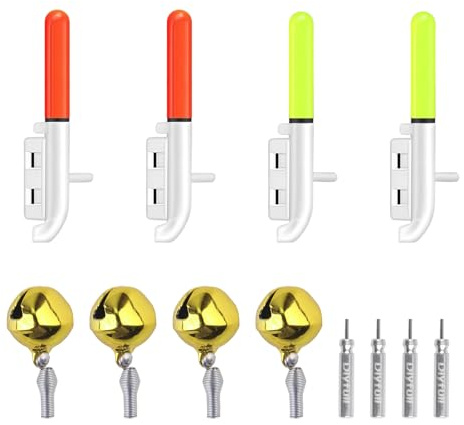 JINXIAN 4 Pezzi Campanello di Allarme da Pesca Lampada a LED Bastoncini con Fibbia Pesca Accessori per Canna da Pesca Canna da Pesca Mare （Rosso/Verde）