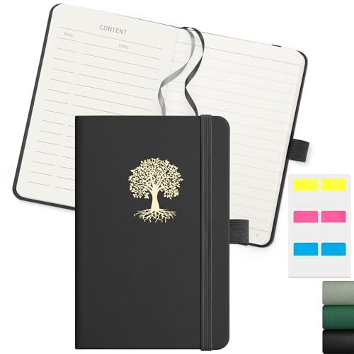 EMSHOI Notizbuch A6 liniert mit Innentasche, 80 Blatt/160 nummerierte Seiten, Hochwertiges 100g/m² Papier, Elegantes Journal für Schule & Beruf, 14.5 x 9.5cm - Schwarz