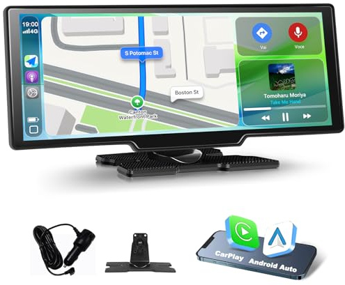 Motorsi 10.26 Zoll IPS Tragbares Autoradio mit Kabelloses A-pple Carplay Android Auto Recorder Bildschirm, 7-32V Touchscreen mit Sprachassistent/Bluetooth/FM Transmitter/AUX/GPS Navigation/Airplay