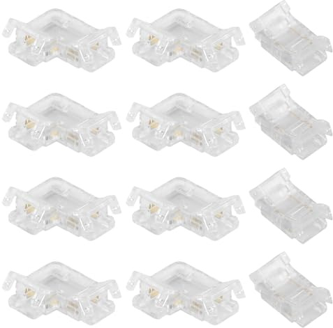 12PCS 2 Polige 8mm COB LED Streifen Verbinder Set 8 Stück Led Eckverbinder und 4 Stück Transparente Mittelverbinder, Lückenloser Lötfreier Stecker, Strip Verbinder für LED Streifen 12V 24V