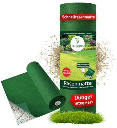 VERDUNA Rasensamen Matte inkl. Rasendünger und Hydrogranulat, schnellkeimend, Grassamen, Rasen, Rollrasen, Rasensaat, ideal für Nachsaat und Neuansaat, biologisch abbaubar, 50m²