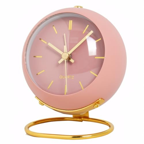 Lancoon Retro Quarzuhr Mit Nachtlicht Analogwecker Metall Einfaches Niedliches Design Tischuhr Batteriebetrieben Leise Non Ticking Für Schlafzimmer Regal Nachttisch Wohnzimmer Reisen Rosa