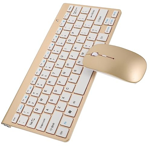 Conjunto de Teclado y Ratón Inalámbricos Compactos Dorados 78 Teclas | Abs, Receptor USB Incluido, Diseño Multimedia Disposición Ahorra Espacio, 1 Juego para Viaje y Uso Diario