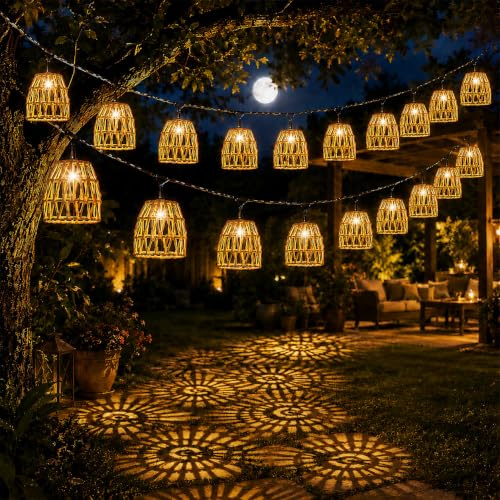 10er LED Lichterkette Außen,LED Rattankugel Lampion,Batteriebetrieben