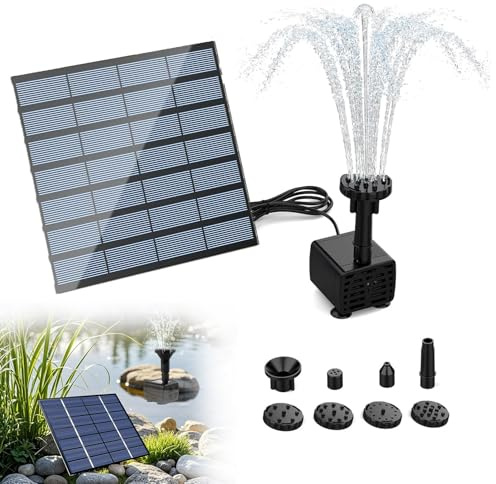Solar Springbrunnen für Außen, Springbrunnen Solar mit 6 Fontänenstile, Teichpumpe Solar, Solarspringbrunnen Aussen, Schwimmender Solar Fontäne Pumpe für Garten, Vogelbad, Teich, Wasserspiel (A)
