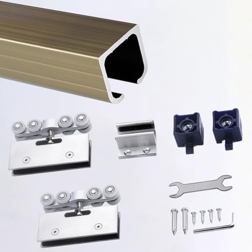 Rail Porte Coulissante Rail de Porte de Placard + Roulettes + Quincaillerie, Rail Supérieur pour Porte de Placard Coulissante à Miroir, Kit de Rail de Porte de Placard Bypass 61 Cm, 76 Cm, 91 Cm, 122