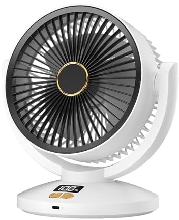 Ventilateur pour bureau - Affichage numérique - Rechargeable - Ventilateur d'air intelligent USB - Gadgets de refroidissement pour dortoir, camping, randonnée, voyage, maison, lieu de travail, chevet