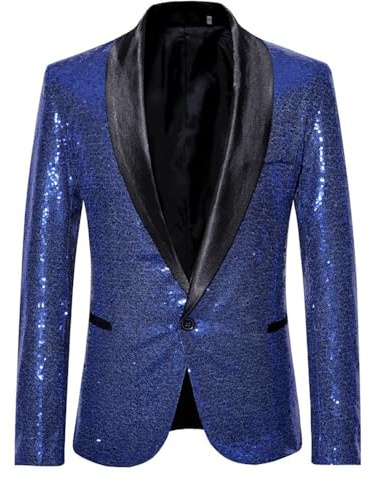Elegante blazer de lentejuelas para hombre, chaqueta de club nocturno de moda, ropa formal para anfitriones de fiesta (M zafiro)