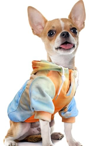 Eyein Hundehoodie für kleine mittlere und große Hunde, Warmer Flanell Hunde Kapuzenpulli mit Taschen und Leine Portal, Weiche Hundebekleidung für Frühling Herbst Winter (Orange-Blau Tie Dye, M)