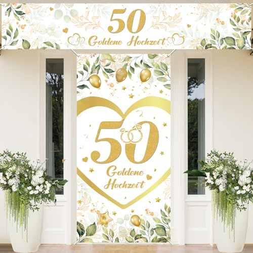 Goldene Hochzeit Deko, 50. Goldene Hochzeit Banner Goldhochzeit Hängende Deko Für Paare Feier Jubiläum Hochzeitstag Partei Dekoration Valentinstag Deko Gold Deko Innen Außen
