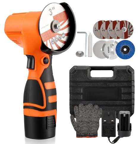 Mini Cordless Angle Grinder, Corded Cutting Grinding Polishing, with Disc, Side Handle, 8 Cutting Discs, 2pcs Batteries, Cordless Angle Grinder Tool Kit for Cutting Polishing and Grinding