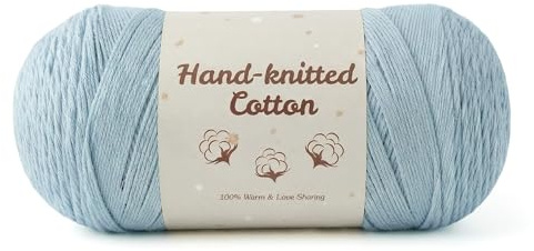 275g 100% Cotton Yarn for Crochet & Knitting, 900m Large Scroll Knot-Free Crochet Wool for Dishcloths, Baby Clothes, Summer Clothing, Socks, Lightweight Scarves (Blue Haze)
