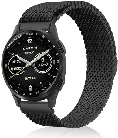 KiimLaa 20 mm metallarmband för Garmin Forerunner 570 42 mm/645/245/165, förtjockad förbättrad verkstad mesh rostfritt stål klockarmband för Garmin Approach S50 42 mm/S44/S42/Vivoactive 6 20 mm