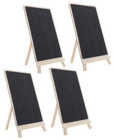 HOLIDYOYO 4pcs Small Desktop Chalkboards with Wooden Stands Erasable Mini Blackboard Signs for Home Office Cafe Decoration Writable with Chalk Liquid Chalk Boxwood Frame